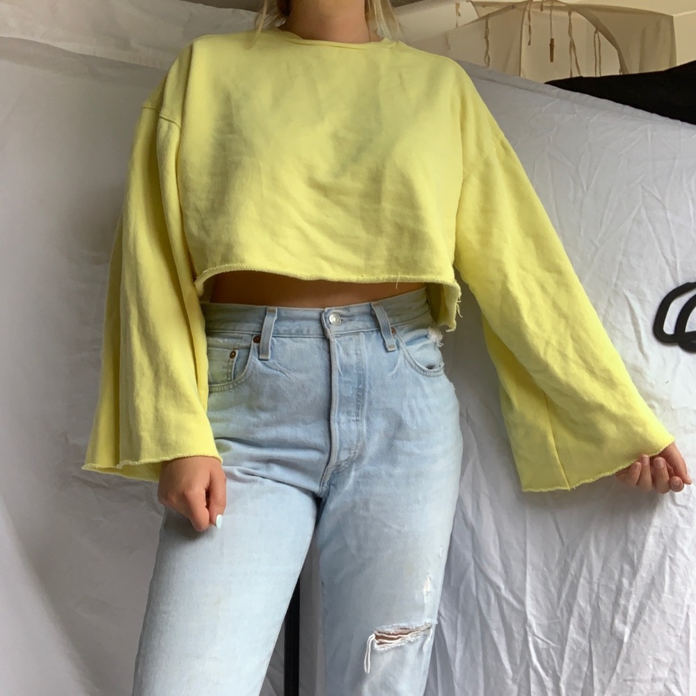 Zara yellow flare sleeve sweatshirt